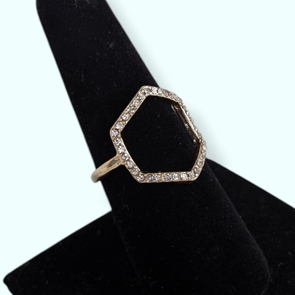(3/$20) Hex Rhinestone Cut Out Ring